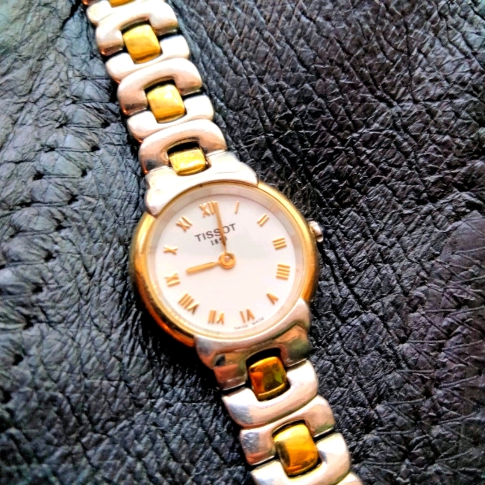 Tissot two tone women's watch w/ royal blue crown